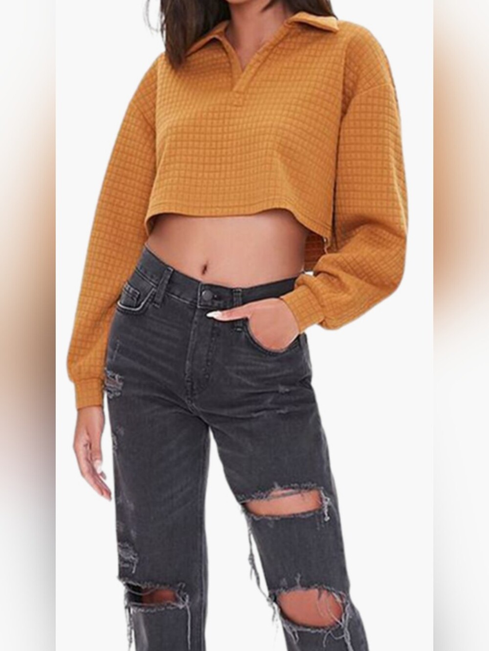 Crop Top Forever 21 Women  Style Waffle Color Mustard   Medium Warm Good Cond.